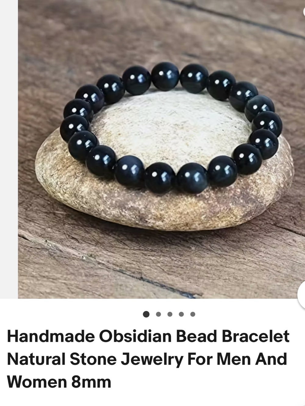 #2531**Handmade Obsidian Bead Bracelet – Black Natural Stone